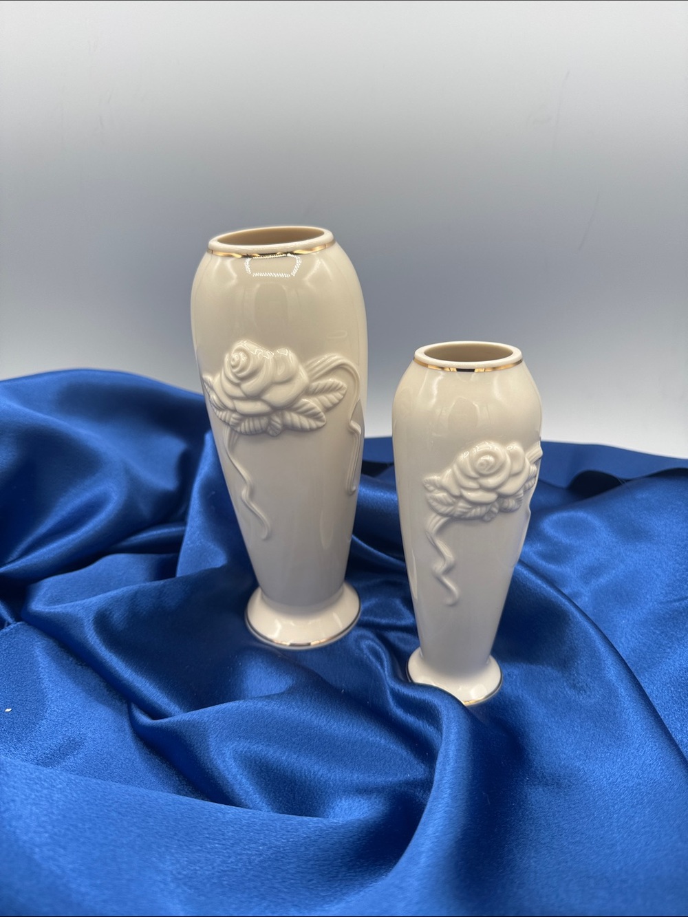 Lenox ivory porcelain bud vase pair from the Rose Blossom collection.